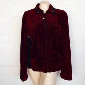 K.D.Spring M L burgundy black chenille swirl print zip front casual jacket